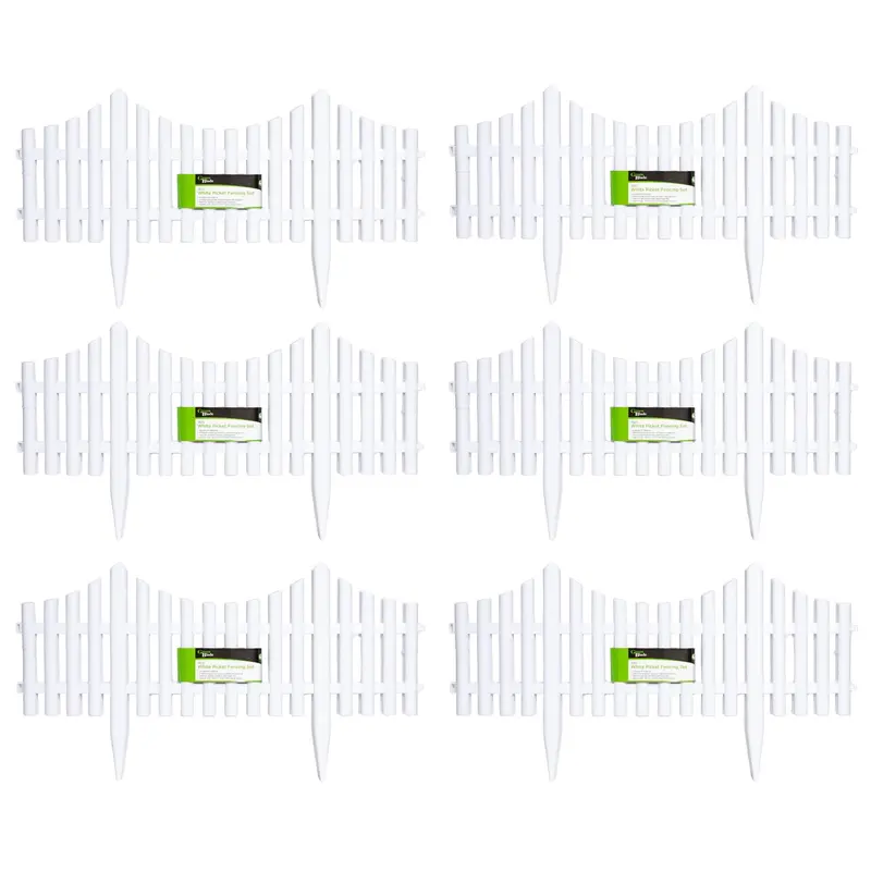 6-Pack White Wood-Effect Picket Fence Edging – 33Cm Decorative Garden Border Set 1