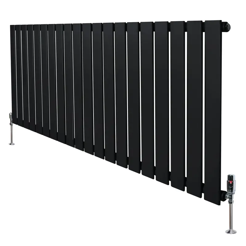 600Mm X 1400Mm Black Flat Single-Column Radiator With Integrated Valves 1