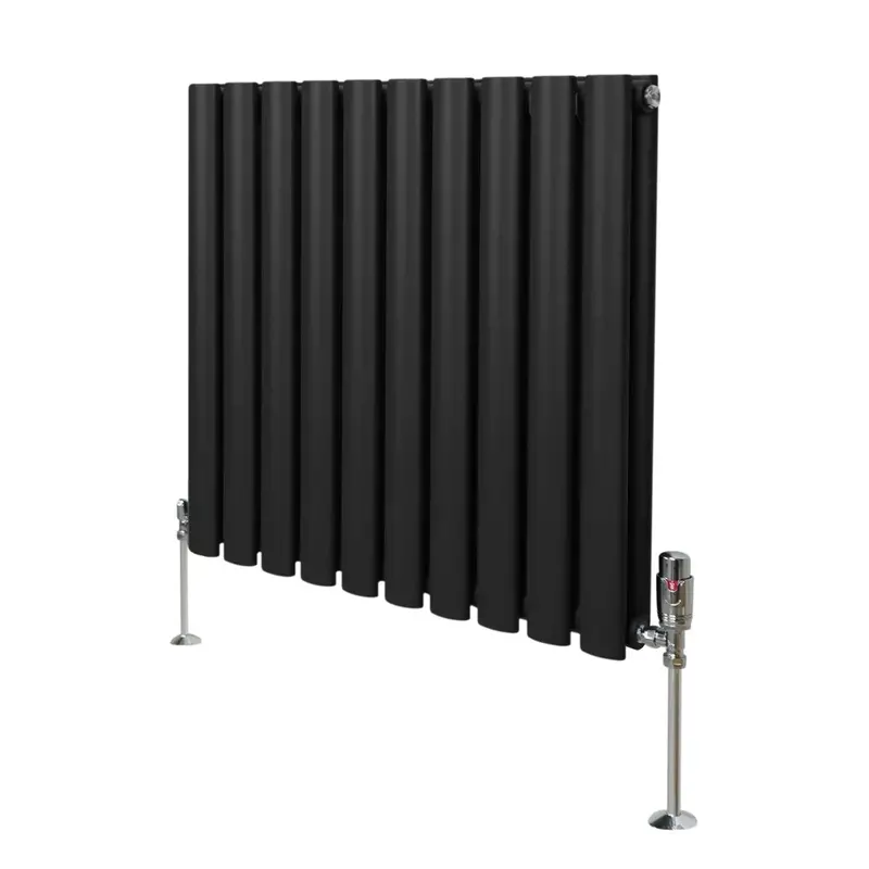 600Mm X 600Mm Oval Column Radiator With Valves – Matte Black Finish 1