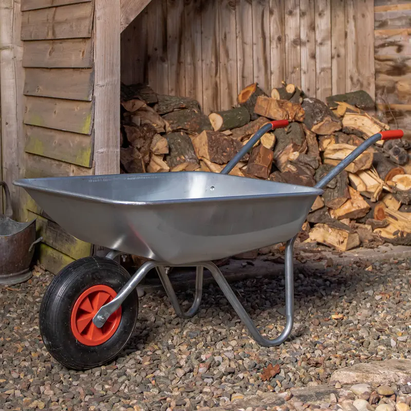 65L Galvanised Steel Garden Wheelbarrow — 60Kg Load Capacity With Pneumatic Tyre 1
