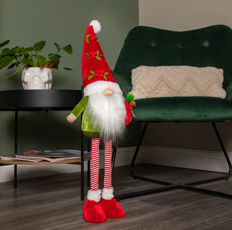 71Cm Festive Standing Gonk With Santa Hat & Adjustable Legs – Red & Green Theme 1