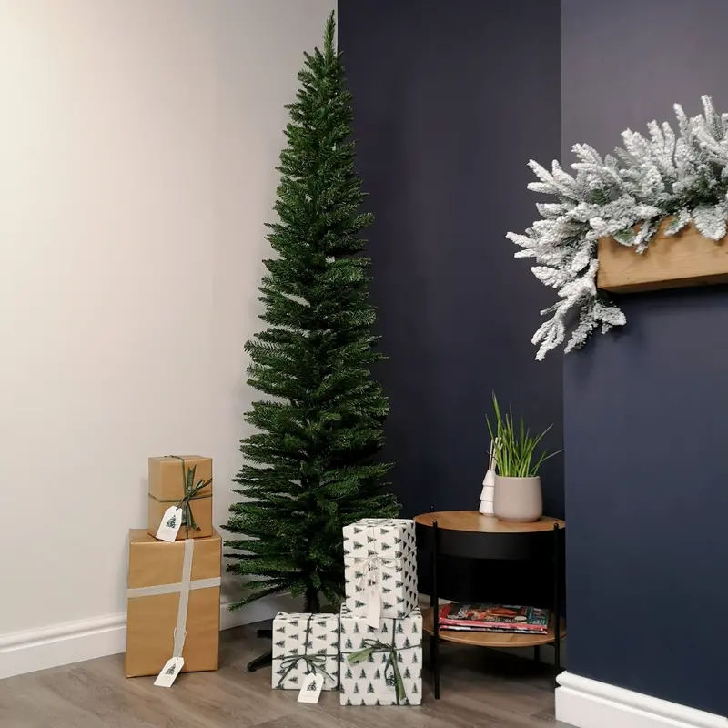 7Ft (210Cm) Slim Pencil-Style Artificial Christmas Tree In Natural Green 1