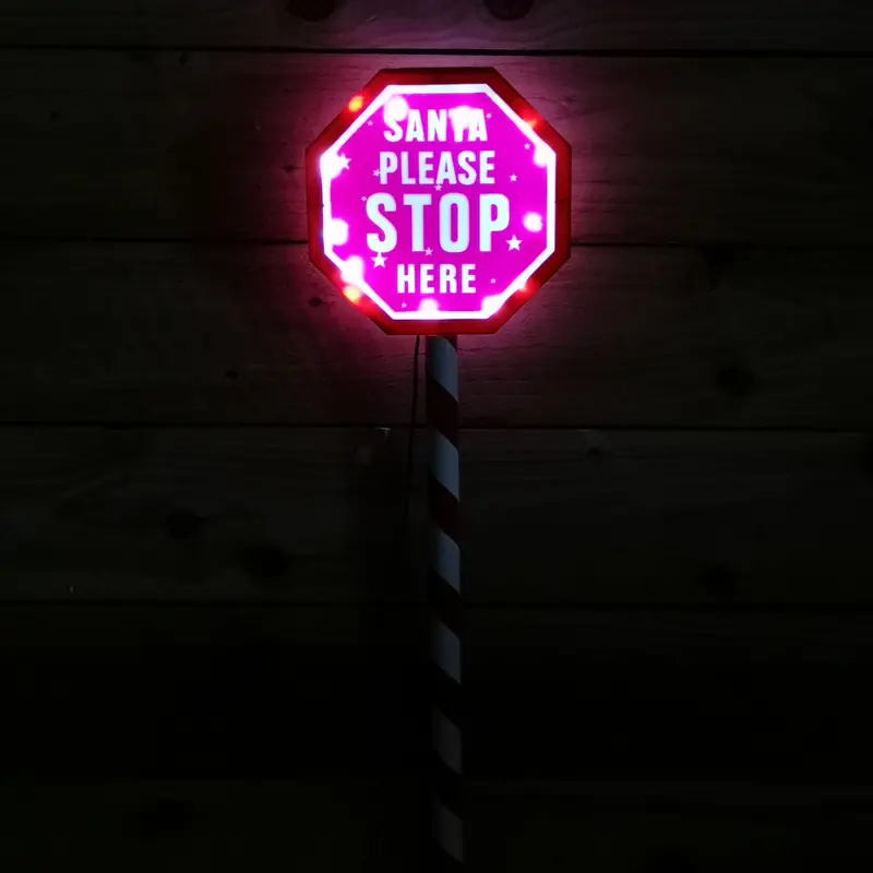80Cm Led-Illuminated Christmas Sign – 'Santa Please Stop Here' With Built-In Timer 1