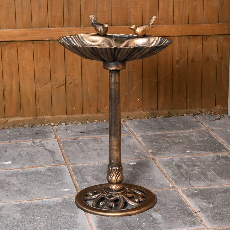 81Cm Bronze-Finish Garden Bird Bath Featuring Decorative Bird Sculptures 1