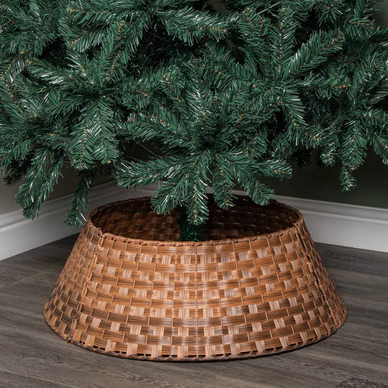 Adjustable 48/70Cm Brown Woven Rattan-Style Christmas Tree Skirt (Flat-Pack) 1