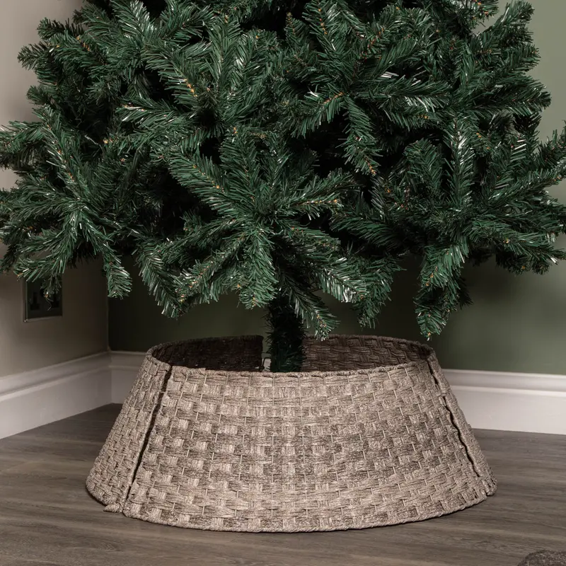 Adjustable 48/70Cm Grey Woven Rattan-Style Christmas Tree Skirt (Flat-Pack) 1