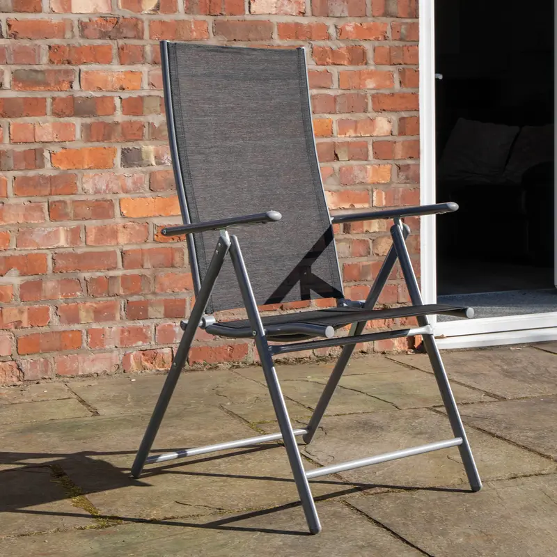 Adjustable Outdoor Reclining Folding Chair – Black Frame & Silver Accents 1