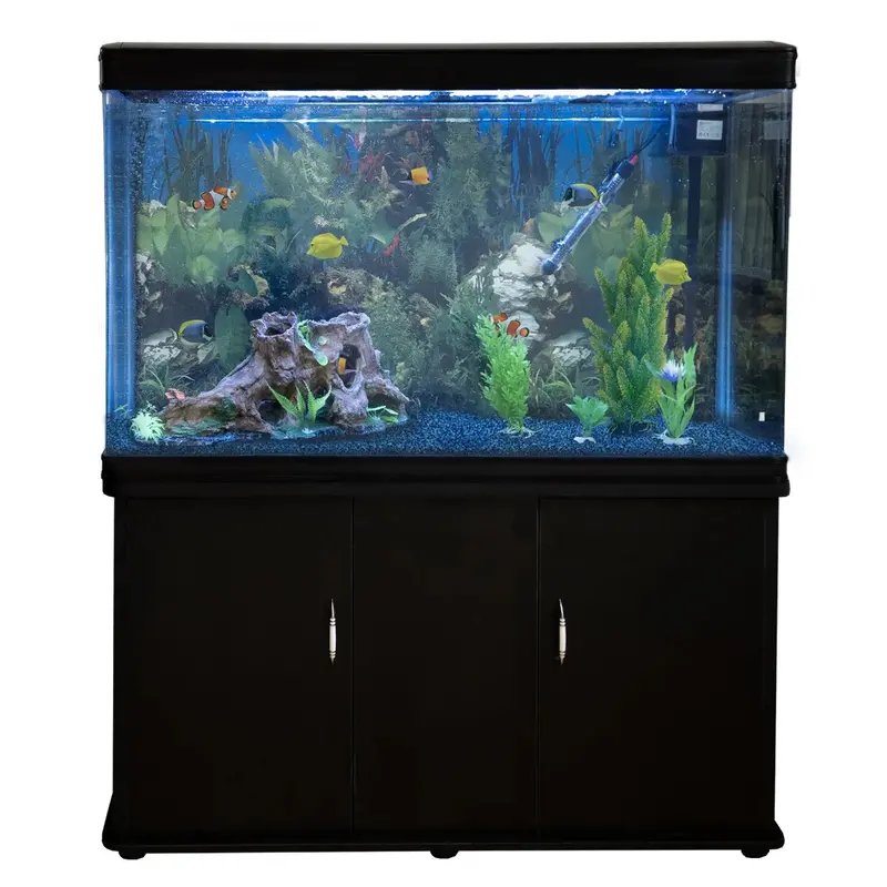 All-In-One Aquarium Starter Kit With Black Fish Tank And Blue Gravel 1