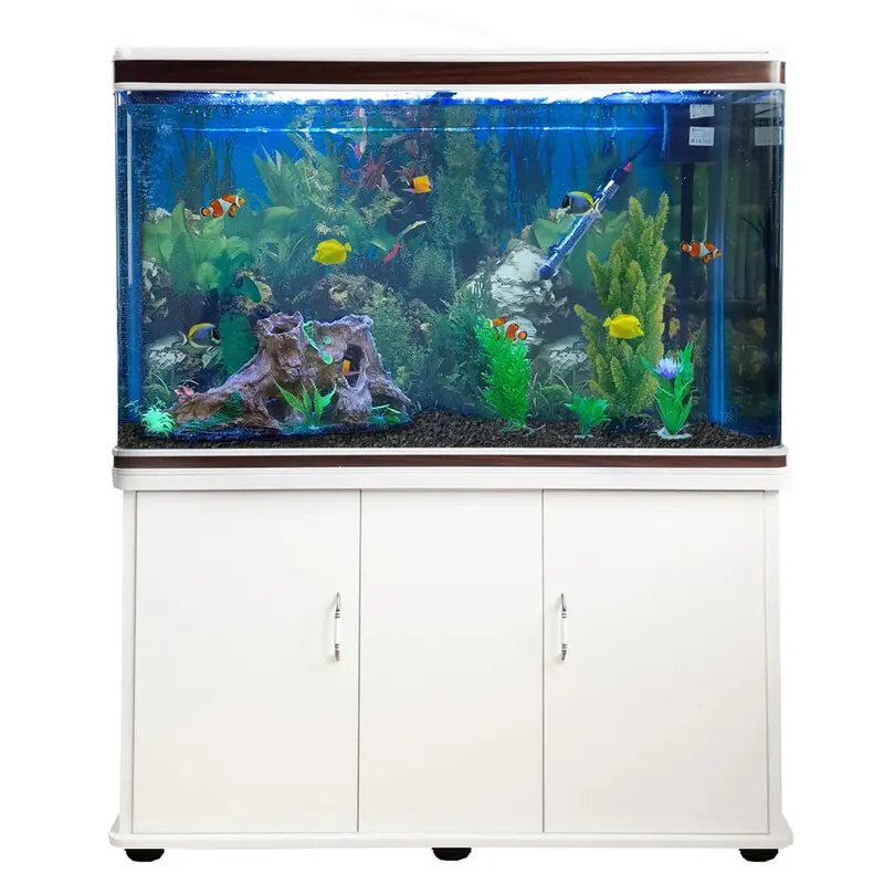 All-In-One White Aquarium Kit With Black Gravel And Matching Cabinet 1