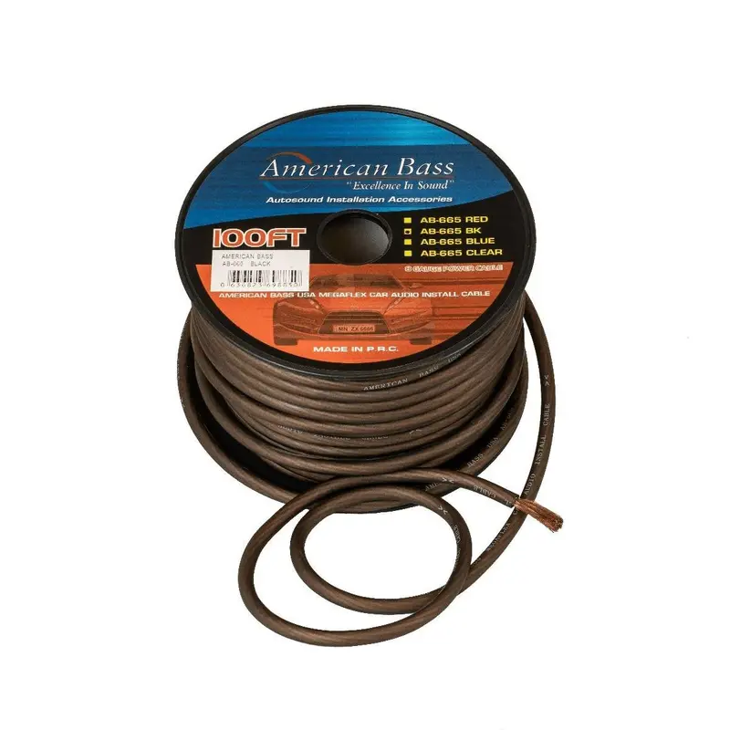 American Bass Ab666Bk 8-Gauge Black Power Wire – 100 Feet 1