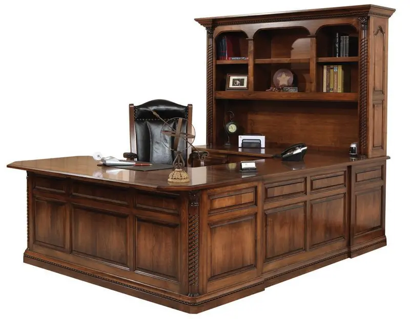 Amish-Crafted Lexington U-Shaped Executive Desk With Lighted Hutch 1