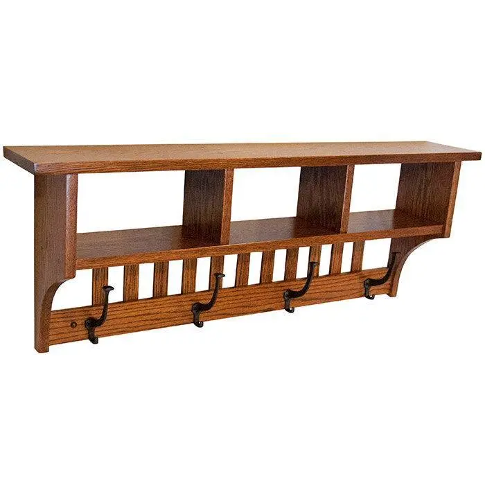 Amish-Made Wooden Cubbie Shelf With Integrated Hooks 1