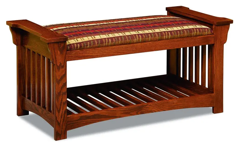 Amish Mission Slat Bench With Tapered Legs And Rustic Finish 1