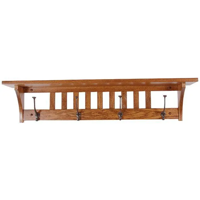 Amish Mission Wall-Mounted Shelf With Integrated Coat Hooks 1