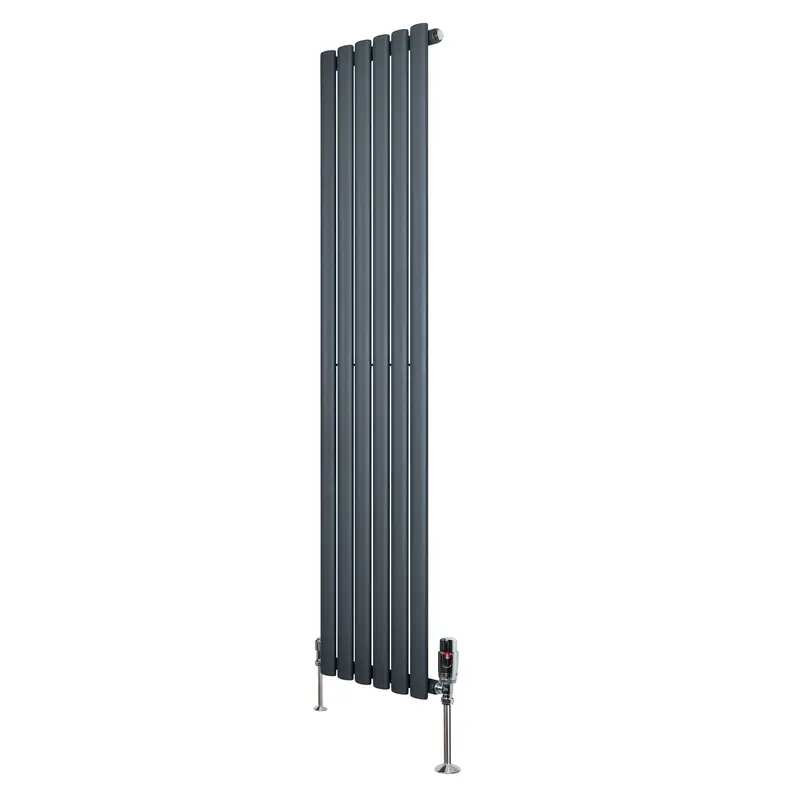 Anthracite Grey Oval Single-Column Radiator With Valves – 1600Mm H × 360Mm W 1