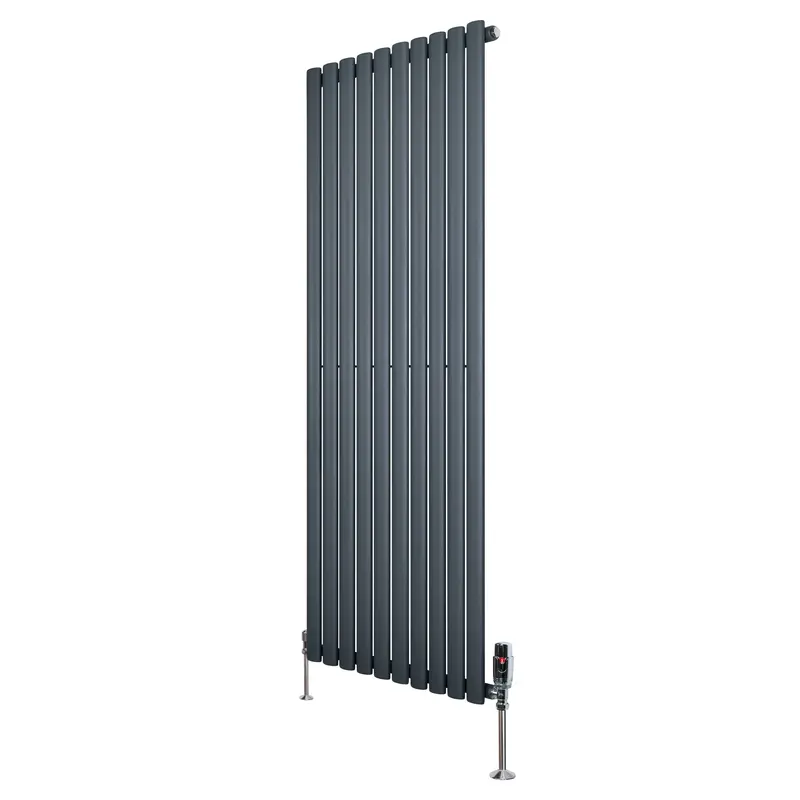 Anthracite Grey Oval Single-Column Radiator With Valves – 1600Mm H × 600Mm W 1