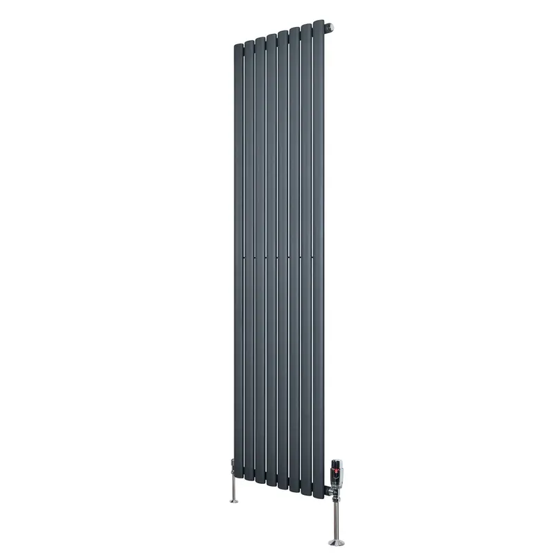 Anthracite Grey Oval Single-Column Radiator With Valves – 1800 X 480Mm 1