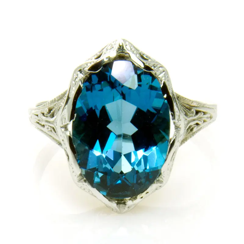 Antique 18K Yellow Gold Filigree Ring Featuring Blue Topaz 1