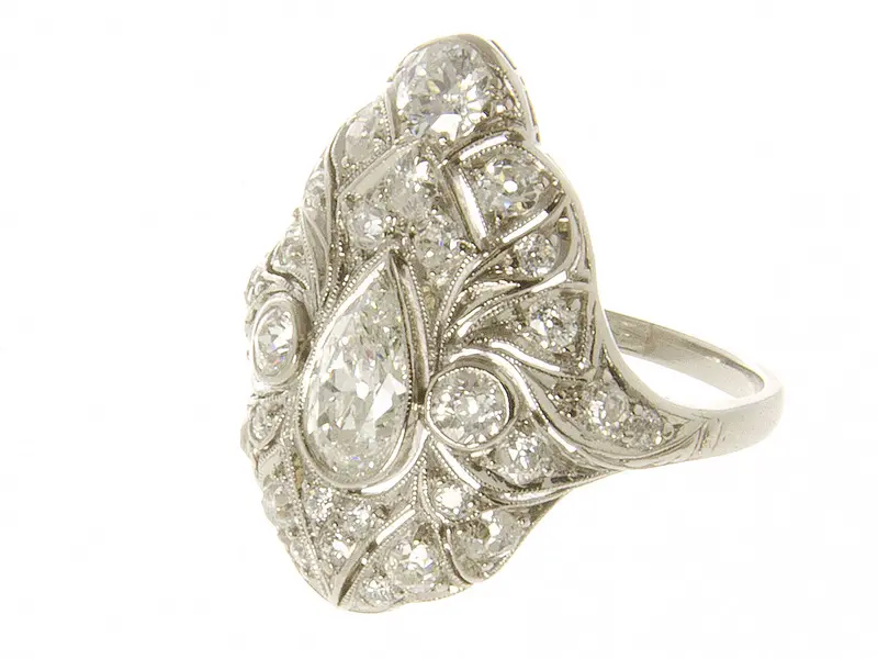 Antique 1920S Art Deco Platinum Diamond Ring – Geometric Vintage Elegance 1