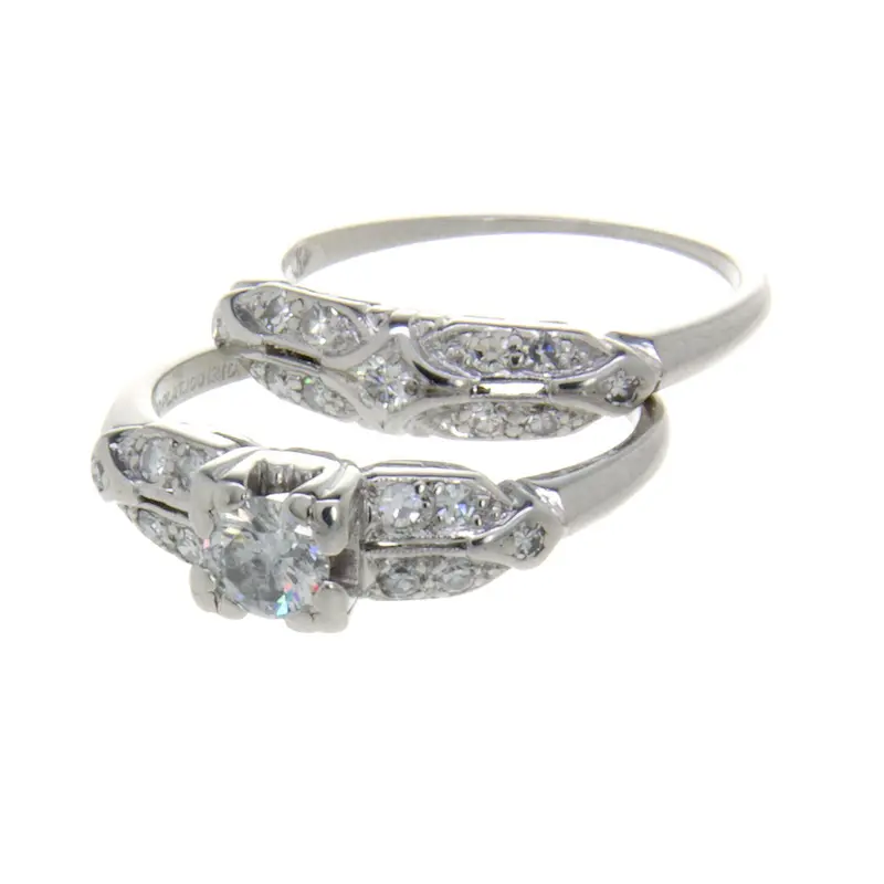 Antique 1950S Platinum Diamond Bridal Set 1