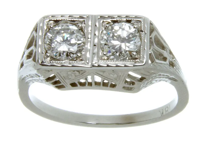 Antique Filigree Ring Featuring Two Old-European Cut Diamonds 1