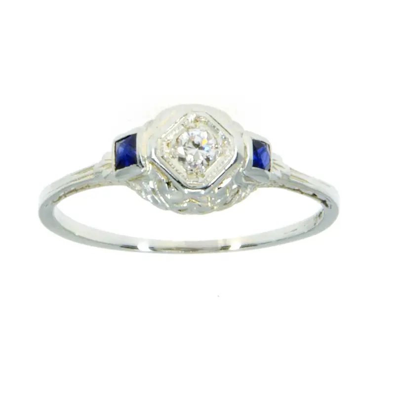 Art Deco Sapphire And Diamond Engagement Ring – 18K Gold Filigree Setting 1
