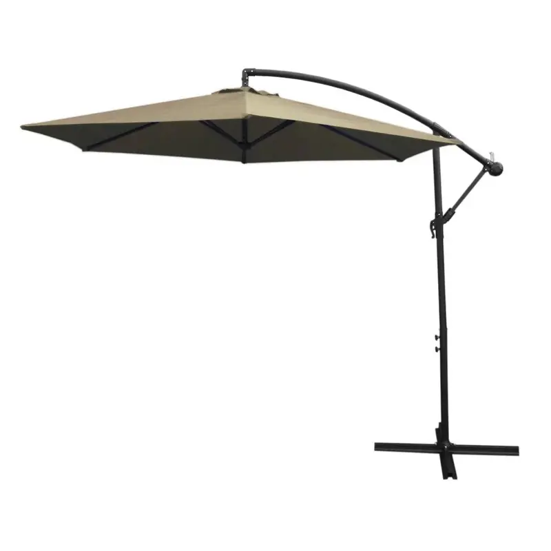 Beige Cantilever Sun Umbrella With Square Weighted Base 1