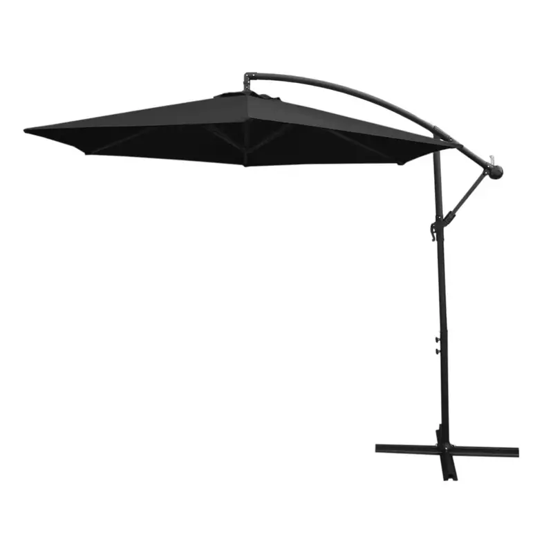 Black Cantilever Sun Umbrella With Heavy-Duty Square Base 1