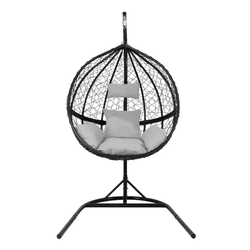 Black Hanging Rattan Egg Chair – All-Weather Wicker Pod Swing With Steel Frame 1