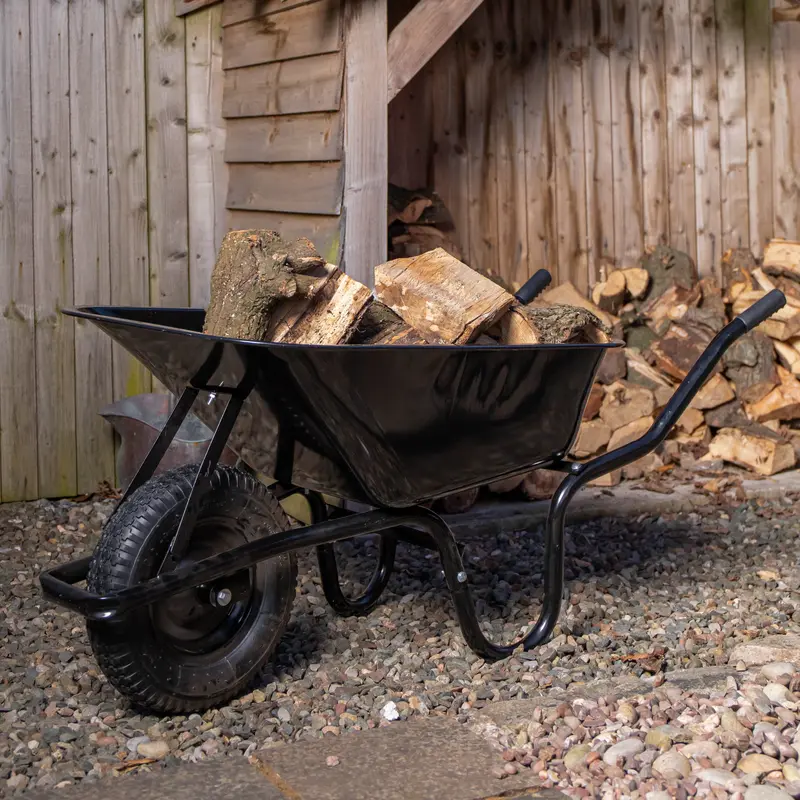 Black Heavy-Duty 90L Galvanised Pneumatic Garden Wheelbarrow – 150Kg Capacity 1