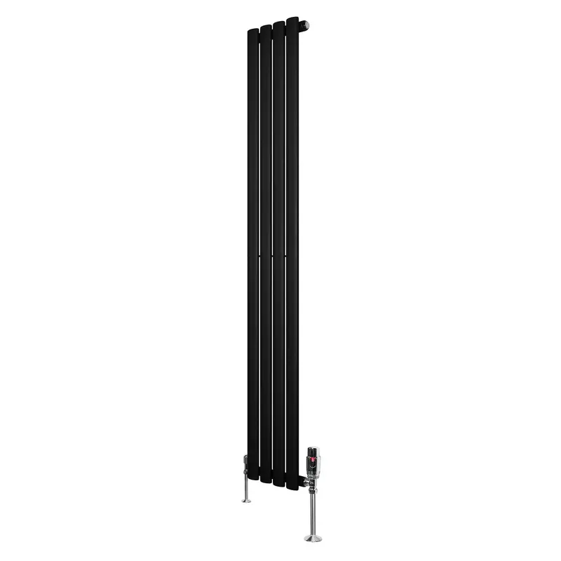 Black Oval Single-Column Radiator With Valves – 1600Mm H × 240Mm W 1