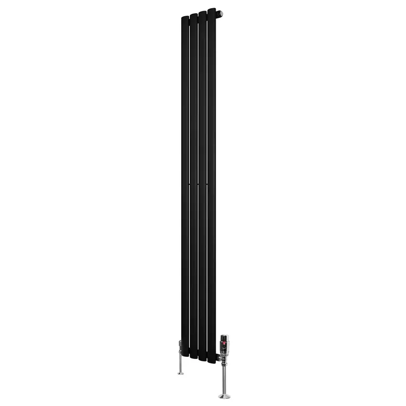 Black Oval Single-Column Radiator With Valves – 1800Mm H × 240Mm W 1