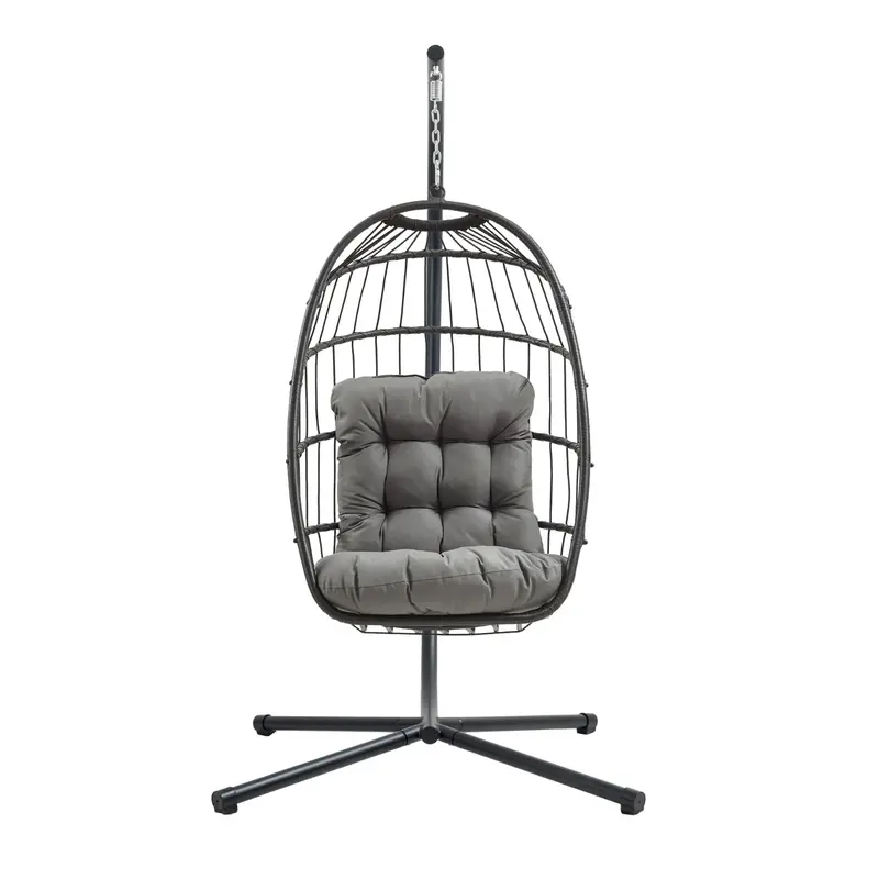 Black Rattan Hanging Egg Chair With Weather-Resistant Weave 1