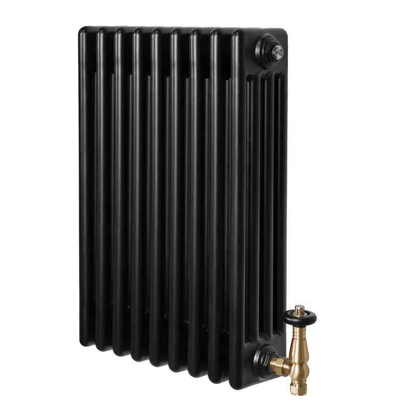 Black Traditional 4-Column Radiator With Valves – 600 X 425Mm 1