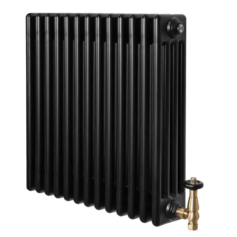 Black Traditional 4-Column Radiator With Valves – 600 X 605Mm 1