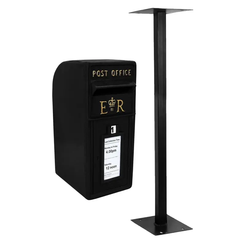 Black Vintage-Style Royal Mail Post Box With Sturdy Steel Stand 1