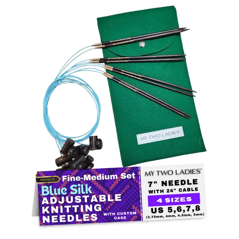 Blue Silk Fine-To-Medium Knitting Needle Set – Versatile Interchangeable Kit With Case 1