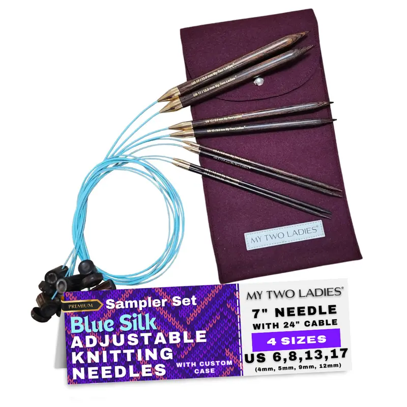 Blue Silk Sampler Knitting Needle Set – Interchangeable Sizes With Protective Case 1