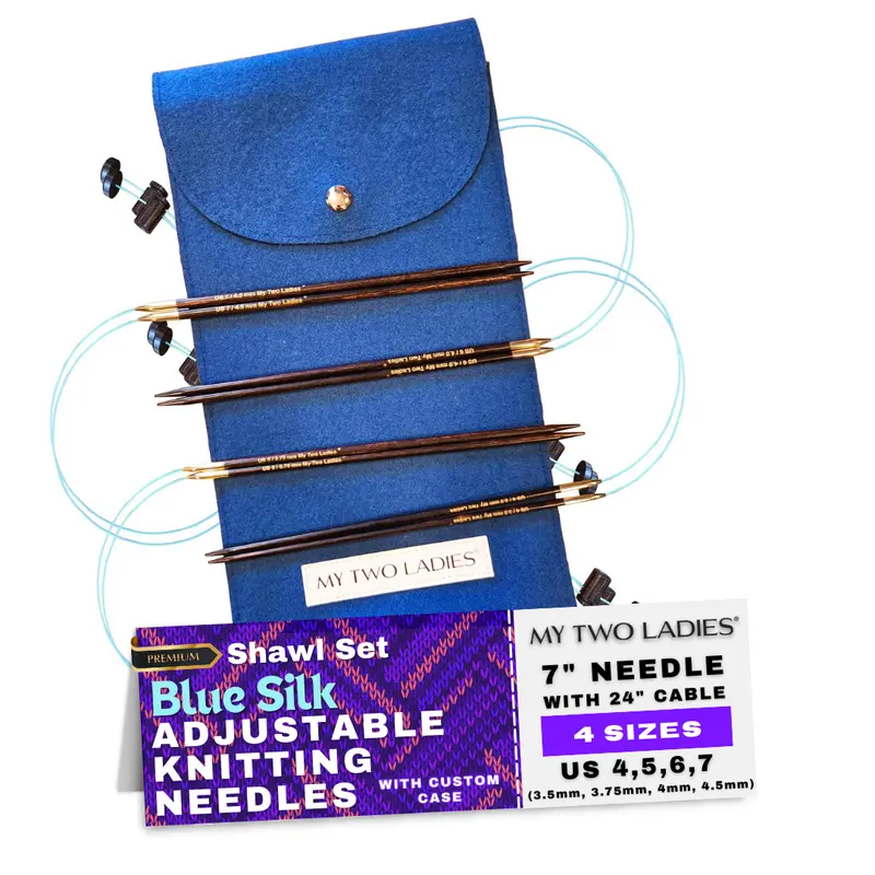 Blue Silk Shawl Knitting Set – Lightweight Interchangeable Needles With Carry Case 1