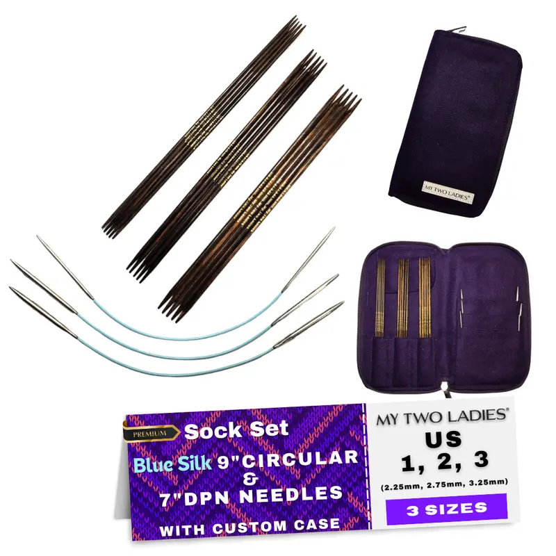 Blue Silk Ultimate Sock Knitting Set – Precision Tips & Flexible Cables With Case 1