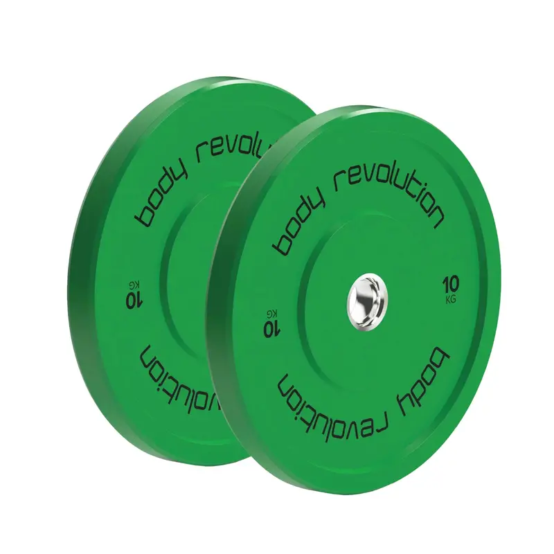 Body Revolution Pair Of 10Kg Green Olympic Bumper Plates – Rubber-Faced 1