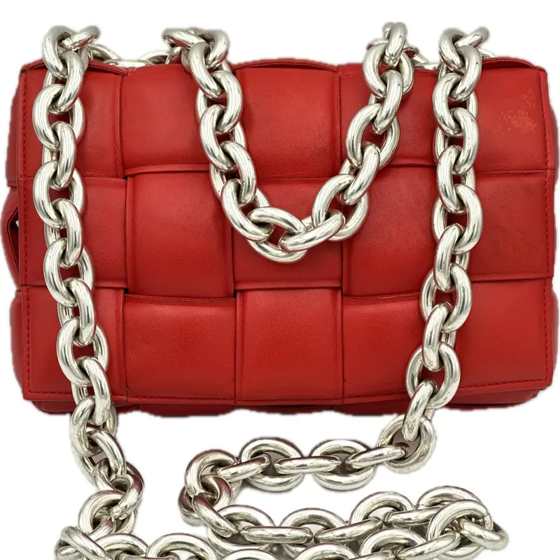 Bottega Veneta Red Woven Leather Maxi Weave Cassette Chain Bag 1