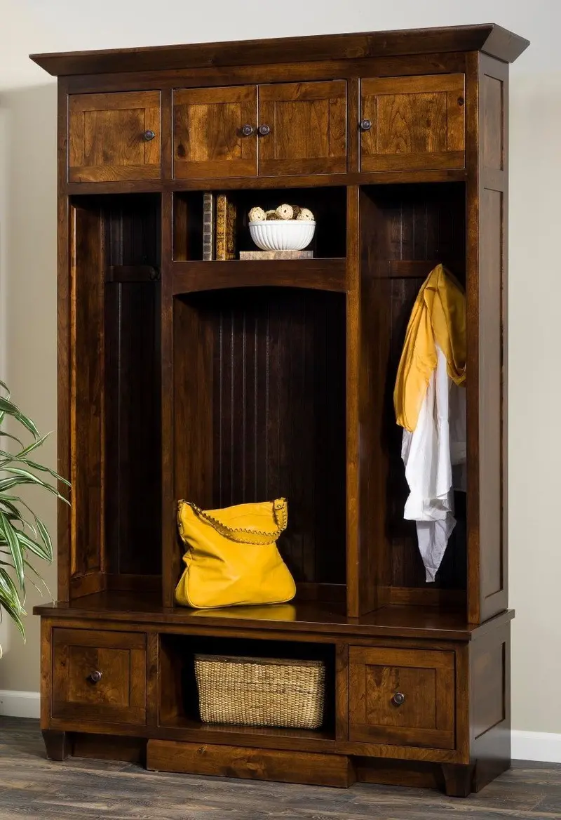 Brookstone Amish Hall Tree Bench With Coat Hooks 1