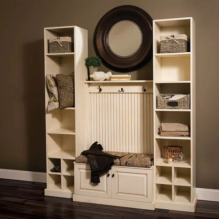 Carolina Amish Bench With Integrated Shelving – Entryway Or Living Room 1