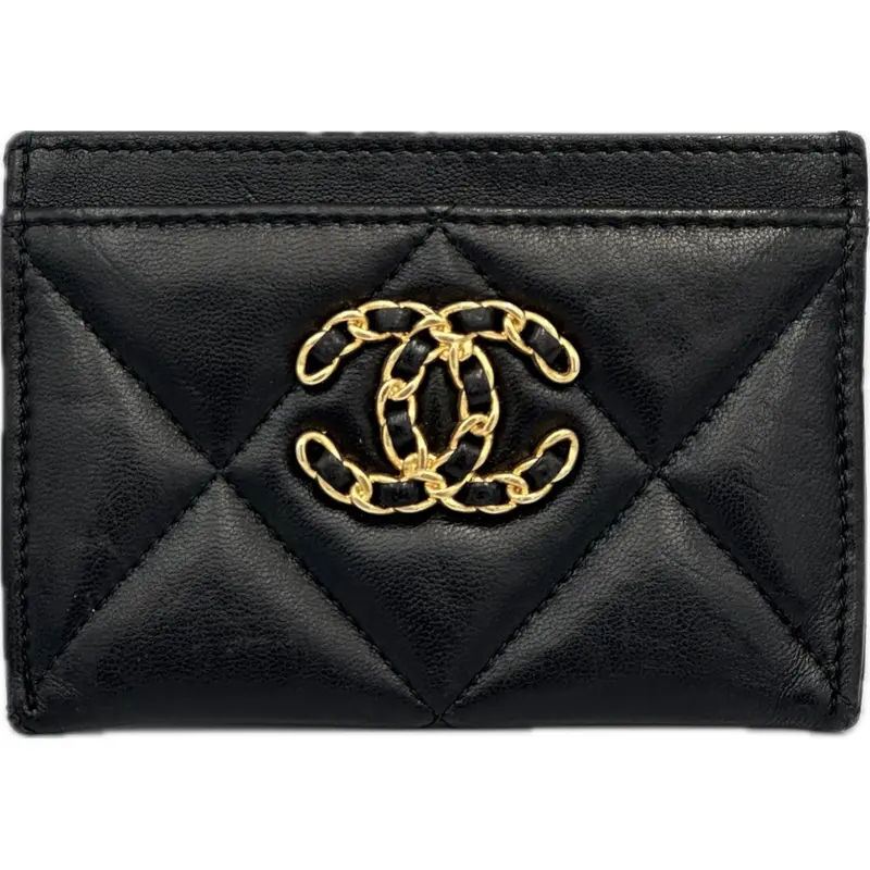 Chanel 19 Quilted Leather Card Holder In Jet Black 1