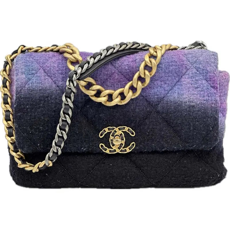 Chanel Large 19 Flap Bag In Ombre Wool Tweed – Black, Purple & Blue 1