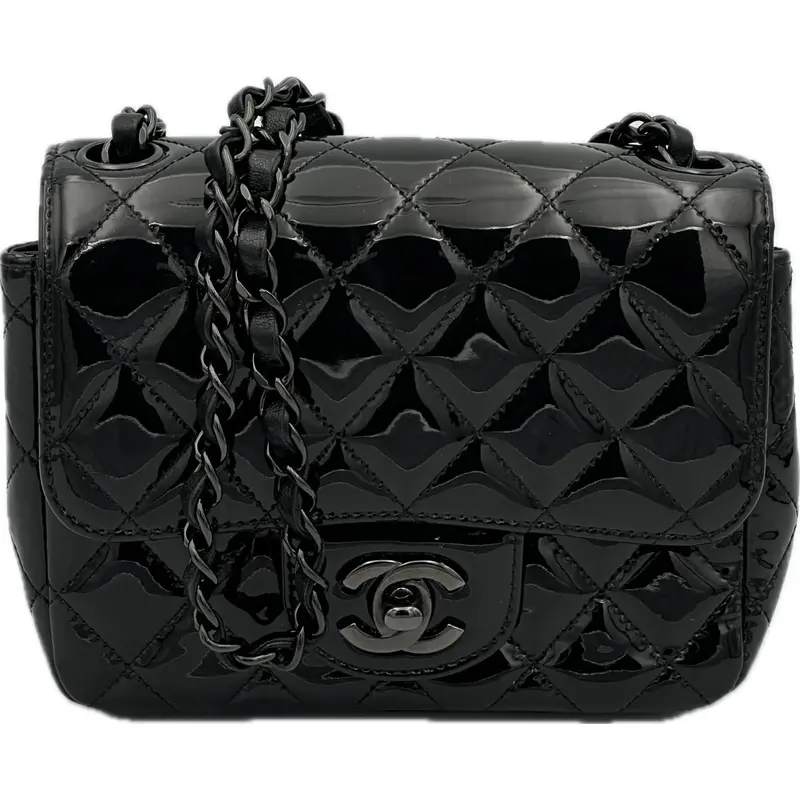 Chanel Mini Square Classic Flap Bag – Black Patent Quilted Leather 1