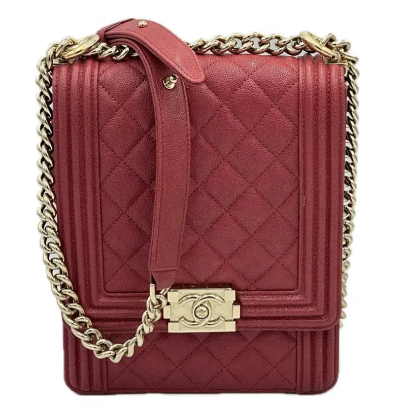 Chanel North South Boy Flap Bag In Red Quilted Caviar Leather 1