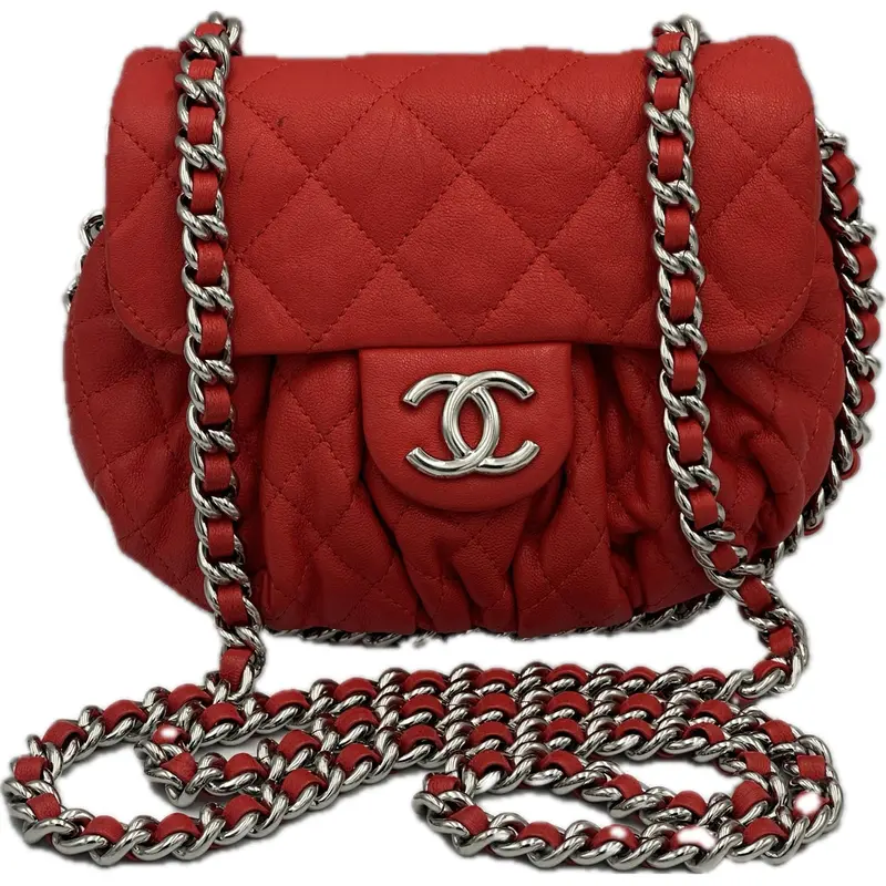 Chanel Red Washed Lambskin Messenger Bag With Chain-Link Strap 1