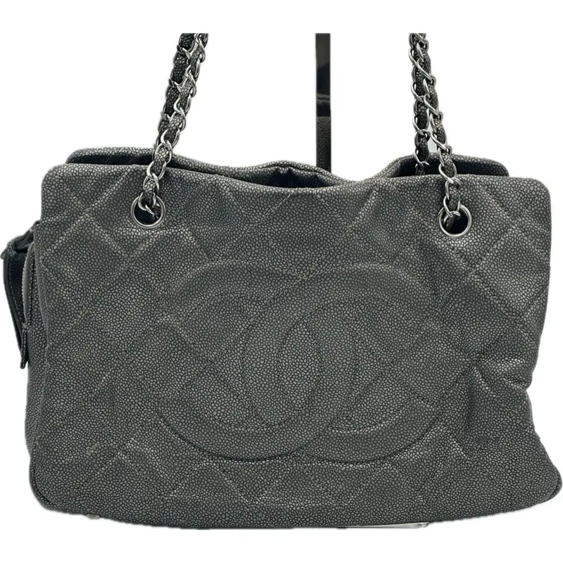 Chanel Timeless Soft Shopper In Grey Caviar Leather – Cc Logo 1